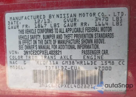 2014 Nissan Versa Note Sv from USA, damaged, VIN 3N1CE2CPXEL402821